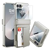 CENMASO for Galaxy Z Flip 6 Case, Flip 6 Wallet Case with Card Holder & Hinge Protection & Screen Protector [RFID Blocking] Full-Body Shockproof Protection Case for Z Flip 6-Natural Titanium