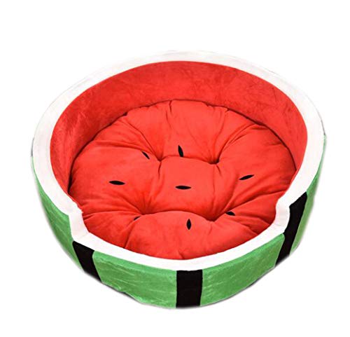 Bagirl Pet Cat Dog Cartoon Watermelon Style Beds Thick Cotton Pet House with Pillow (L, Watermelon)