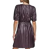 DKNY Women's Pleated Faux Wrap Dress, Aubergine, 10