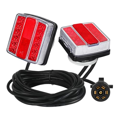 Yinaolan 2 Pcs LED Magnetic Trailer Towing Light Kit, 24ft Cable with 7 Pin Plug, IP68 Waterproof 12V Turn Signal License Plate Lights for Boat Trailer RV Truck Caravan Camper,DOT Approved