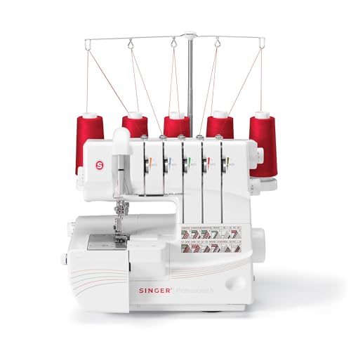 SINGER Professional 14T968DC Heavy-Duty Metal Frame Serger Overlock and Accessory Kit with 2-3-4-5 Stitch Capability, Removeable Trim Trap, 1300 Stitches per minute, & Self Adjusting, White