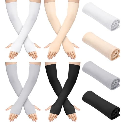 Bememo 4 Pack Sun Protection UV Gloves Sun Block Driving Fingerless Gloves Wrist Length Cotton for Women Men