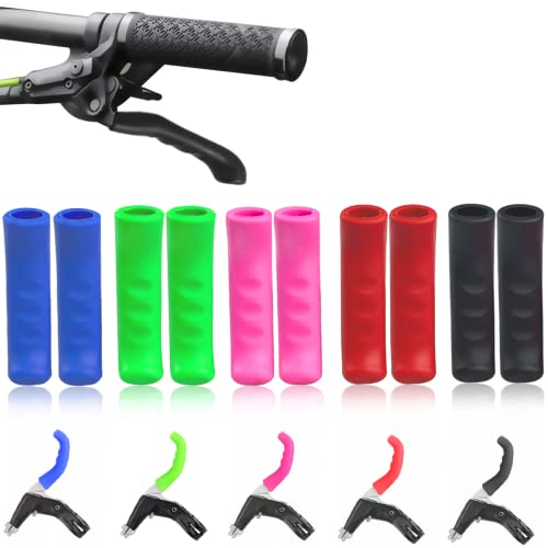 Quaocens 5 Pairs Bicycle Brake Lever Silicone Cover, 5 Colors Anti-Slip Brake Handle Silicone Sleeve for Mountain Road Bike Brake Cover.