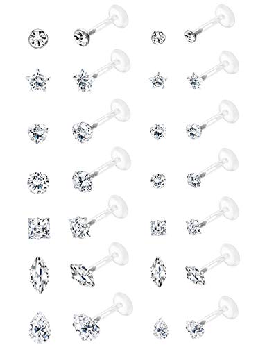 Jstyle 14Pairs 16G Forward Helix Cartilage Tragus Earring Studs Internal Threaded Labret Lip Monroe Ring 8MM Barbell Body Piercing Jewelry