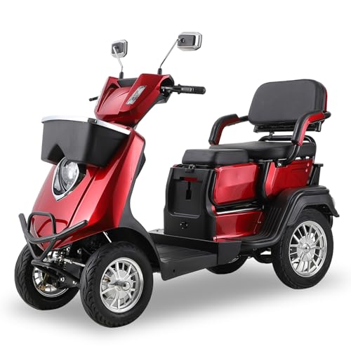 All-Terrain 4-Wheel Electric Powered Mobility Scooter for Seniors & Adults Heavy Duty Mobile Scooters with Convertible 2-Seat, 3-Speed Mode, 1000W Motor, 330lbs Capacity (Red)