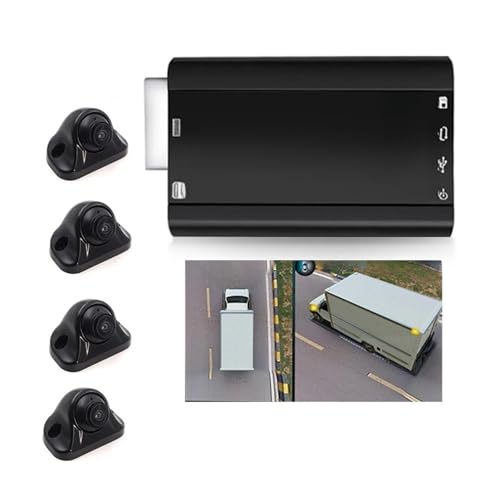 QKGHMKL Chips Panoramic HD 1080P 3D Surround Bird View DVR Digital Video Recorder with 4 Cameras Compatible for Truck RV Motor Van Model(1 pcs)