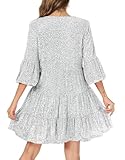 Kedera Women's Sequins Dress Crew Neck Glitter Sparkle Babydoll Ruffle Swing Sequin Party Mini Dress Silver