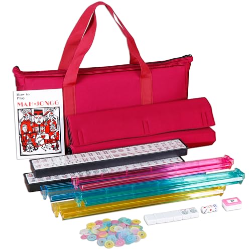 Nova Microdermabrasion American Mahjong Mah Jongg Set 166 Tiles 4 All-in-One Color Rack/Pushers Red Paisley Soft Bag Full Size Complete Mahjongg Ma Jong Set