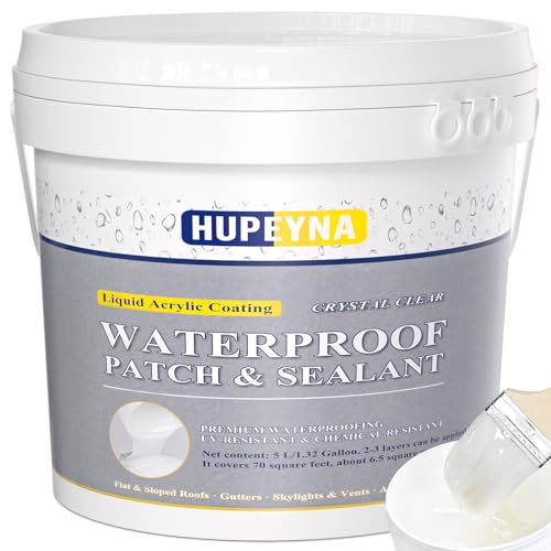 Invisible Waterproof Agent, 1.32 Gal Hupeyna Waterproof Sealant, Waterproof Glue, Transparent Waterproof Coating Agent, Transparent Waterproof Adhesive Indoor and Outdoor Coating Liquid Rubber Sealant