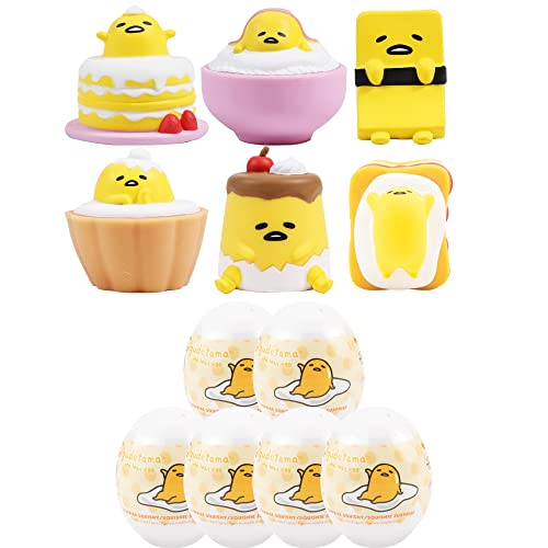Hamee Sanrio Gudetama Lazy Egg Yolk Cute Water Filled Squishy (Series 1) Box Mini Fidget Stuffer Baby Birthday Gift Bag, Party Favor, Basket Filler, Stress Relief Toy - 6 Pc. (All 6 Designs)