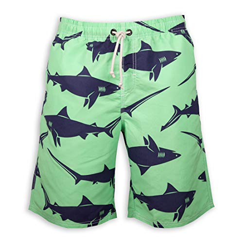 Mens Swim Trunks no mesh Lining Board Shorts Quick Dry Swimwear Beach Holiday Party Summer Bermuda Big Pants (Green Shark, M)