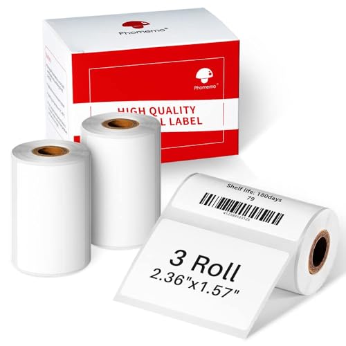 Phomemo 3 Roll 2.36"x 1.57" Thermal Sticker Label, 180 Labels/Roll Compatible with M220, M250, M260,M200, M221 Printer, Strong Permanent Adhesive, for Customer Mailer, Address, Business Letter
