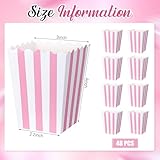 Geyoga 48 Pcs Pastel Pink Popcorn Boxes Small Large Pink and White Striped Paper Popcorn Bags Candy Containers for Birthday Party Favor Supplies(4 x 3 Inches, Small)