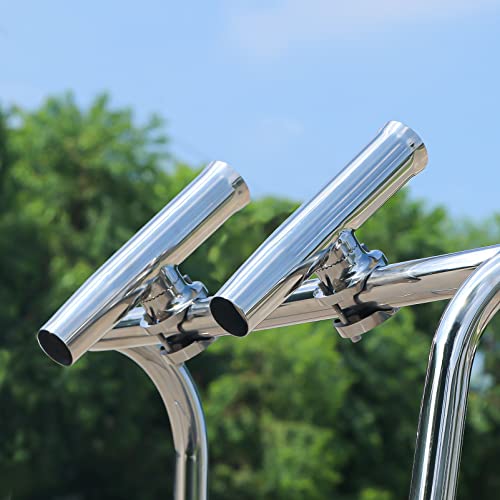 Marinebaby (2X) 316 Stainless Tournament Style Boat Fishing Holder Clamp on Fishing Rod Holder for Boat 1-1/4" to 2" Rail Gimbal Pin at Bottom