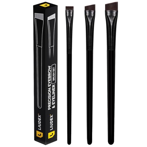 LIUDEX Eyeliner & Eyebrow Brush Set | Fine Angled, Slanted, Ultra-Thin Flat Makeup Brushes for Precision Gel & Brow Tinting with Soft Synthetic Hairs