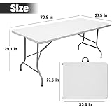 Byliable Folding Table 6ft Portable Heavy Duty Plastic Fold-in-Half Utility Foldable Table Plastic Dining Indoor Outdoor for Camping, Picnic and Party, White