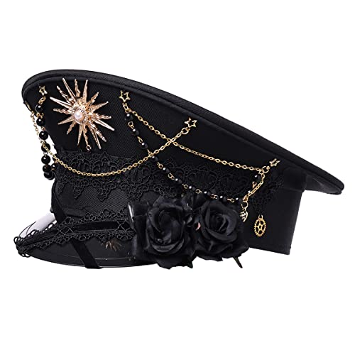 GRACEART Unisex Steampunk Hats Gothic Military Captain Hat Lolita Caps Burning Man Hat