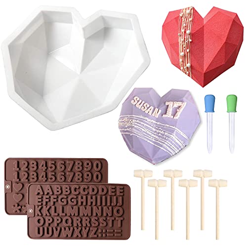 Chocolate Mold Set,Chocolate Heart Molds,Breakable Heart Mold with Hammer,Number and Letter Molds for Cake Decoration Candy Making-Suitable for Various Festivals