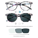 LifeArt Bifocal Reading Glasses, Transition Photochromic Dark Grey Sunglasses, Oval Frame, Computer Reading Glasses, Anti Glare (Floral, +0.00/+2.50 Magnification)