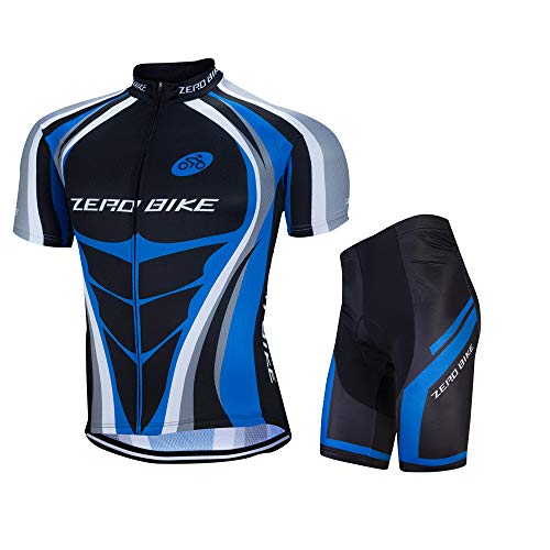 Men's Short Sleeve Breathable Cycling Jersey Set 3D Padded Bicycle Shorts Sportswear Suit Quick Dry (Type 1, XL)