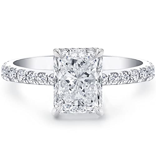 Bo.Dream Radiant Cut 1.5ct Cubic Zirconia Engagement Rings for Women Platinum Plated Sterling Silver Size 5.5