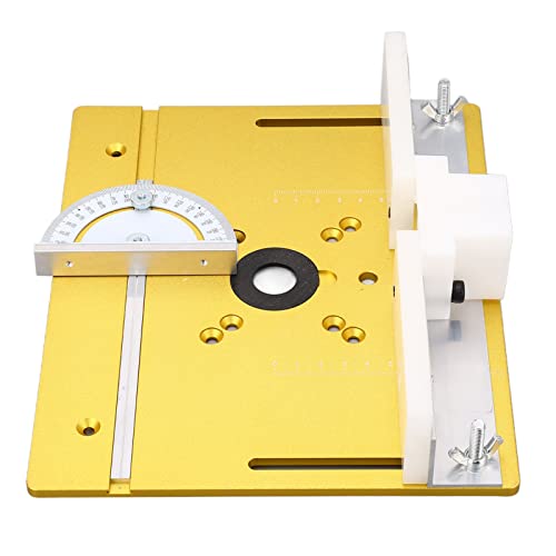 Aluminium Router Table Insert Plate, Metal Router System DIY Router Table for Woodworking Benches Router Plate Wood Tools Milling Trimming Machine with Rings (Gold)