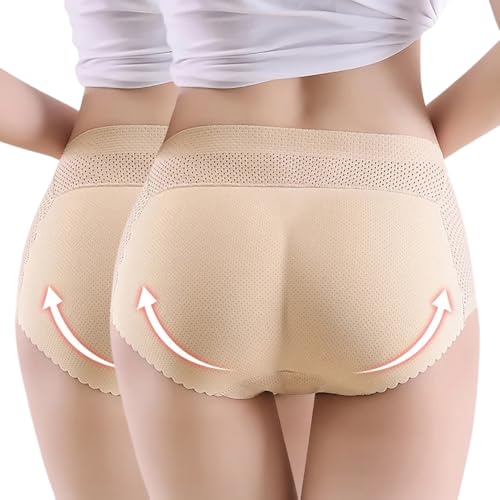 Aimery women 2pcs Seamless Butt Lifter Shapewear Padded Booty Pads Control Panties Hip Enhancer Underwear Body Shape Panty Mid-Beige-L