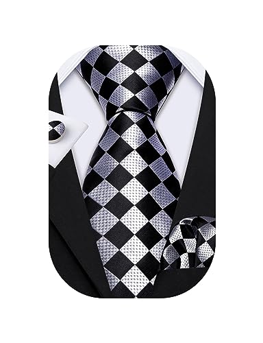 Barry.Wang Classic Ties for Men Geometric Plaid Necktie Set