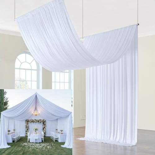 50ftx20ft White Backdrop Ceiling Drapes,10Panels 20ft Height Wrinkle Free Tent Draping Curtains, Fabric Drapery Ceiling Drapes for Wedding Ceremony Birthday Theme Parties with Rod Pocket