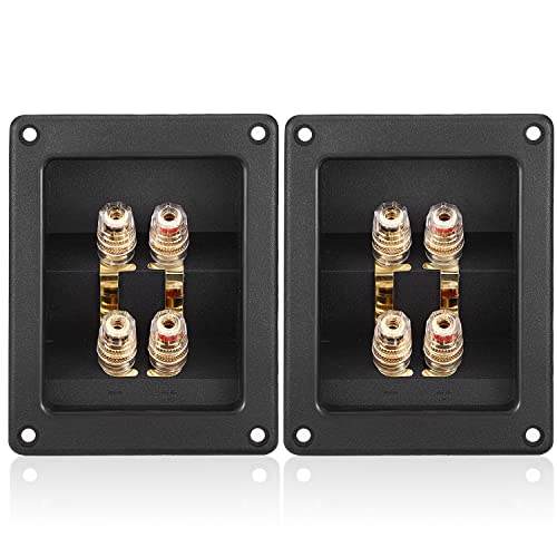 Facmogu 2PCS Rectangle 4-Way Speaker Terminal Box, Gold-Plated Binding Post Terminal Cable Connector for DIY Applications, Terminal Cups with 2 Pairs Banana Plug Socket Connector & 4PCS Screws