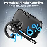 Bluetooth Headset, Wireless Bluetooth Earpiece with Dual-Mic & Noise Canceling, Single Ear Headset with Mute for Business, Remote Work, V5.3 Hand-Free headset for iOS Android Cell Phone (Black+Dongle)