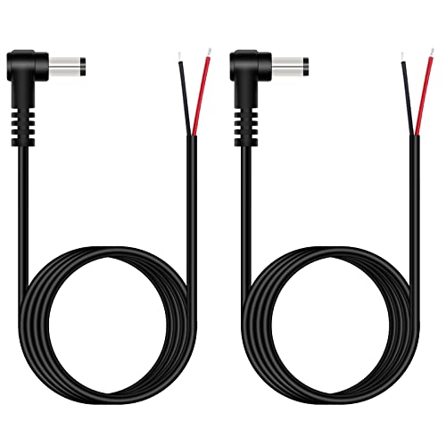 DC Power Pigtail Cable, 2-Pack 6FT 5.5mm x 2.1mm 90 Degree Right Angle DC Barrel Male Plug Jack to Bare Wire Power Supply Adapter Repair Cord for CCTV Surveillance Security Camera Monitor LED Strip