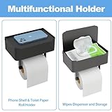 JUYSON Toilet Paper Holder with Shelf, Flushable Wipes Dispenser Fits for Bathroom Wipe Storage, Keep Your Wipes Hidden Out of Sight - SUS304 Stainless Steel Wall Mount Organizer (Matte Black)