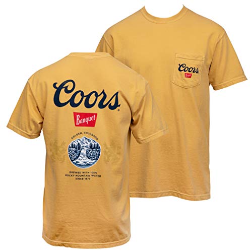 Brew City Beer Gear Coors Banquet Old Gold Front and Back Print Pocket Tee XLarge