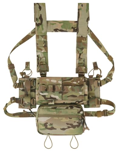 KRYDEX Micro Chest Rig with 5.56/7.62 Magazine Holder,Wing Pouches,Dangler Pouch,Fat Strap Shoulder Harness Set (MC)