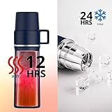 Insulated Water Bottle with Cup, 29 OZ Stainless Steel Water Bottle, Coffee Insulated Bottle with Handle, Double-Walled Thermal Water Bottle for Hot Drinks & Cold Drinks, Blue