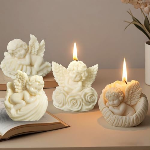 4 Pack Angel Silicone Candle Molds, Angel Baby Resin Casting Molds, 3D Boy Wing Silicone Molds for Candle Making & DIY Resin Craft, Perfect for Home Decoration