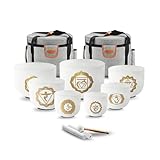 RYAN DVAN 432 hz 7-12 Inch Set of 7 Gold Chakra Design Quartz Crystal Singing Bowl Chakra Set with Free 2 pcs Carrying Case