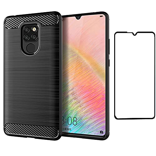 Asuwish Compatible with Huawei Mate 20 X 5G Case and Tempered Glass Screen Protector Cover Cell Accessories Soft Phone Cases for Phone Cases for Huwai Mate20X Haweii Mate20 20X Carbon Fiber Navy Black