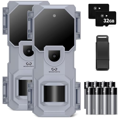 WOSPORTS Trail Camera 2 Pack 32MP 1080P HD,Deer Camera with 32GB SD Card,Game Cameras with Night Vision Motion Activated Waterproof ，Hunting Equipment for Wildlife Monitoring