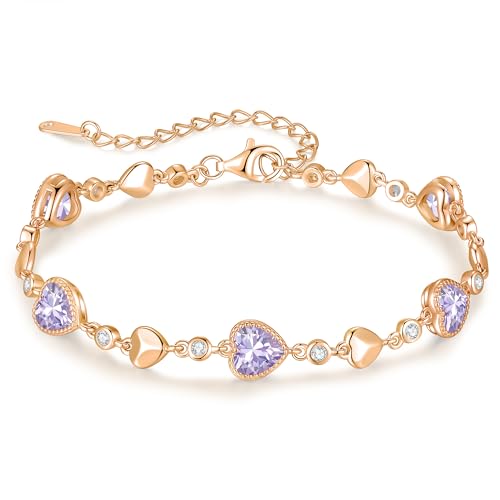 LOUISA SECRET Birthstone Bracelets for Women, 925 Sterling Silver or Brass Plated with Rose Gold Charm Link Bracelets Birthday Anniversary Christmas Gift for Women Wife Mom Girlfriend Lady