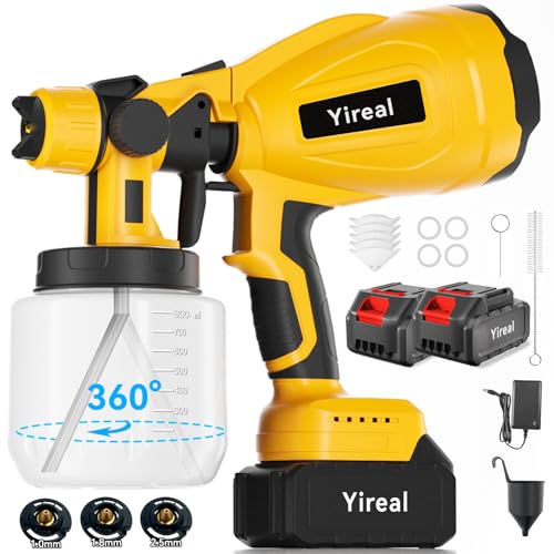 Cordless Paint Sprayer with Battery Power 2 of 2000mAh 2 of 800ML Containers and 3 Copper Nozzles, Electric Paint Sprayer Gun for House Painting Furniture Cabinets Fence Wall Home