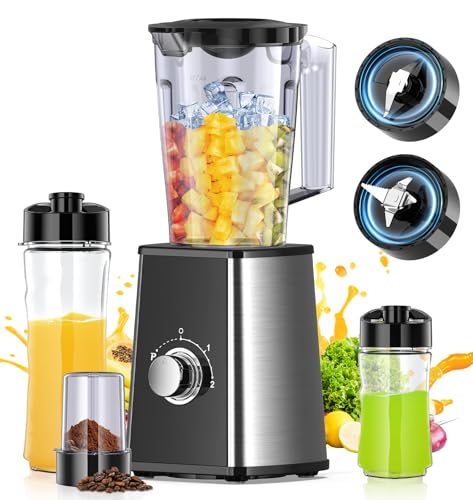 Smoothie Blender, Personal Blenders for Smoothies and Shakes, Smoothies Maker and Coffee Grinder with 2 To-Go Cups, Countertop Blender for Kitchen, BPA Free