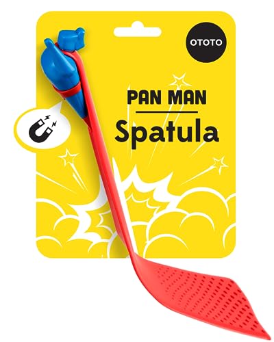 OTOTO Pan Man Spatulas for Kitchen Use - Cute Kitchen Gifts, Turner Spatula, Easy Pancake & Egg Spatula Flipper - BPA-free, Plastic, 12 in, Angled Edge