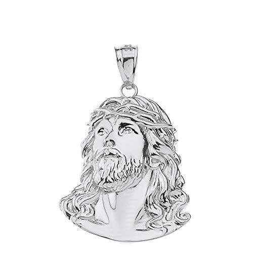 Claddagh Gold Fashion 925 Sterling Silver Jesus Christ Face Bible Christian Pendant, 1.12"
