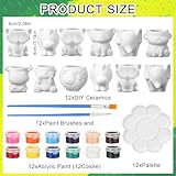 Hushee 12 Sets DIY Ceramic Succulent Pots Ready to Paint Animal Planters Unpainted Plant Flower Pots Bulk with Drainage Hole and Bisque Paint for Kids Adults Craft Christmas