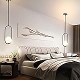 BYOLIIMA Modern Globe Pendant Light Mid Century Chandelier 1-Light Matte Black Ceiling Hanging Lighting Fixture with White Globe Glass Lampshade for Kitchen Island Dining Room Bedroom (2 Pack)