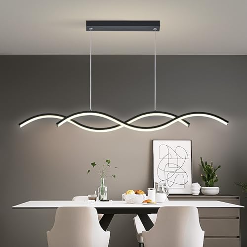 Afirstcght Modern LED Chandelier 31.49in Waving Linear Pendant Light Dimmable 3000K-6000K with Remote Control Hanging Island Light Fixture for Dining Room Living Room