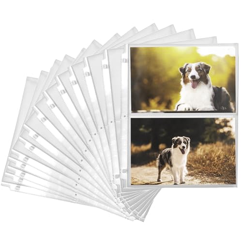 Samsill 100 Pack 5x7 Photo Album Refills, 100 Pictures, 3-Ring Binder Photo Sleeve Inserts, 2 Pocket Photo Page for 5x7 Photographs, Postcards, Recipe Cards, 400 Pictures Total