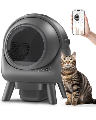 Qxpztk Self Cleaning Litter Box for Multiple Cats – Automatic Cat Litter Box with APP Control, Odor-Free Waste Disposal, Dual Safety Sensors, Litter Bags, Grey